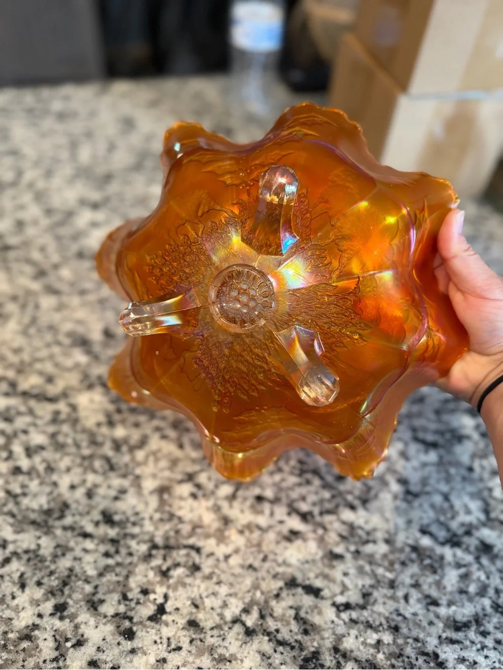 Vintage Fenton Marigold Carnival Glass Ruffled Bowl